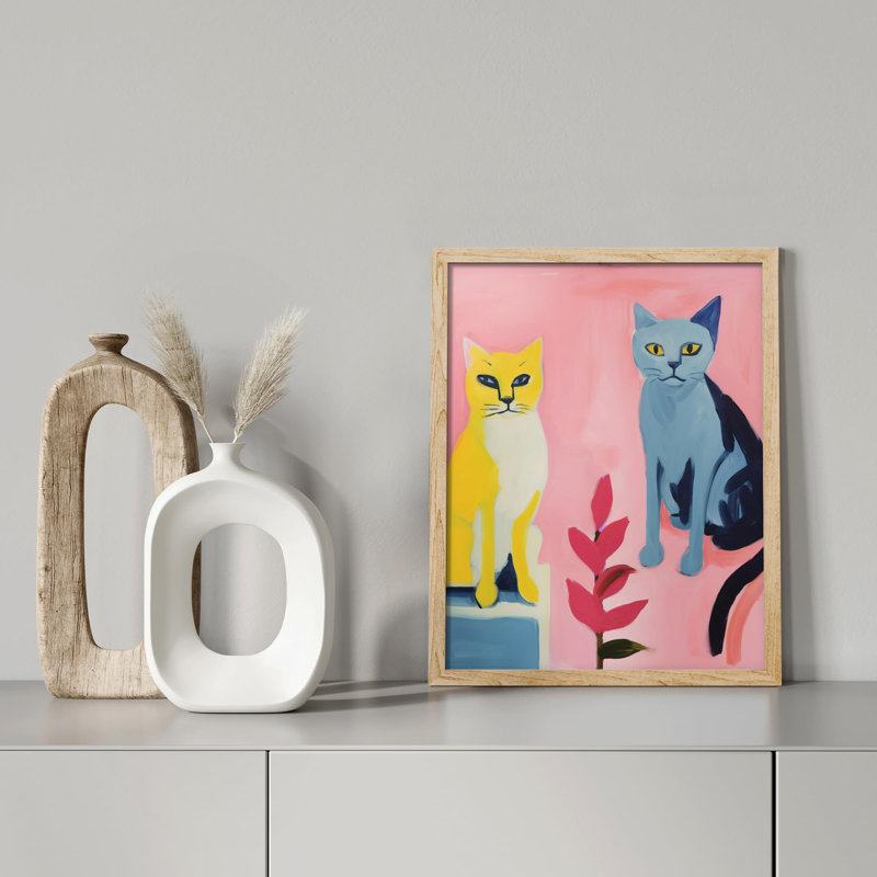 «Watercolor Cat» sur papier, Encadré naturel, H 16 po x l 12 po