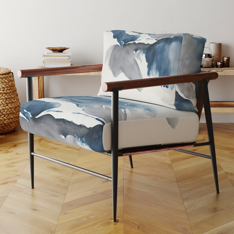 Par le biais des nuages bleus saphir I - Fauteuil d'appoint rembourré abstrait, Doré