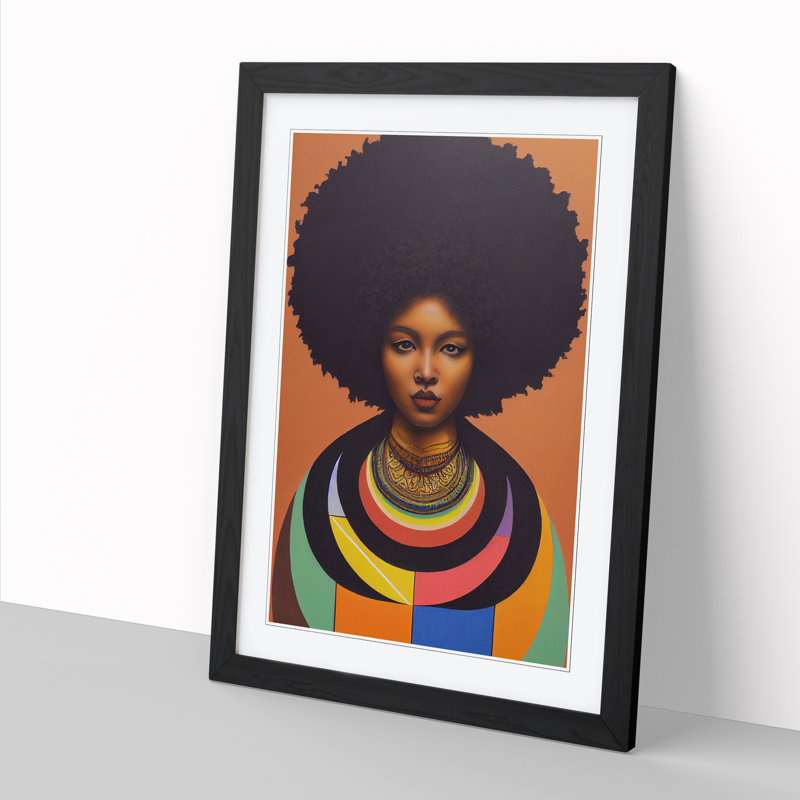 FRM-V0523-2937X Woman With Afro Mandala - Single Picture Frame Print, 34cm H x 25cm W x 2cm D, Black