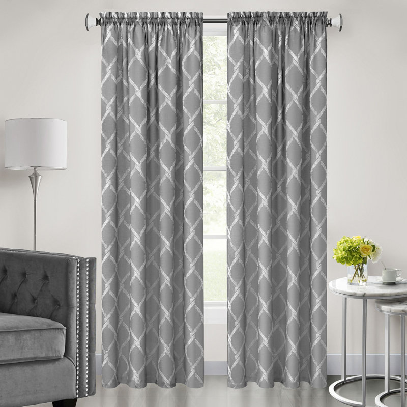 Gray Polyester Light Filtering Rod Pocket Curtain Panel, 52 x 63