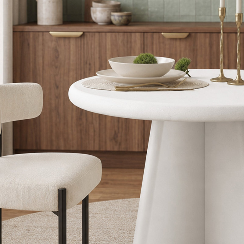 Table de salle à manger ronde moderne en béton de 80 cm de large avec pied central robuste