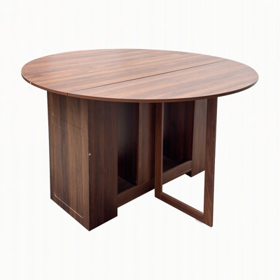 Round Drop Leaf Folding Dining Table, Space-Saving Convertible Design