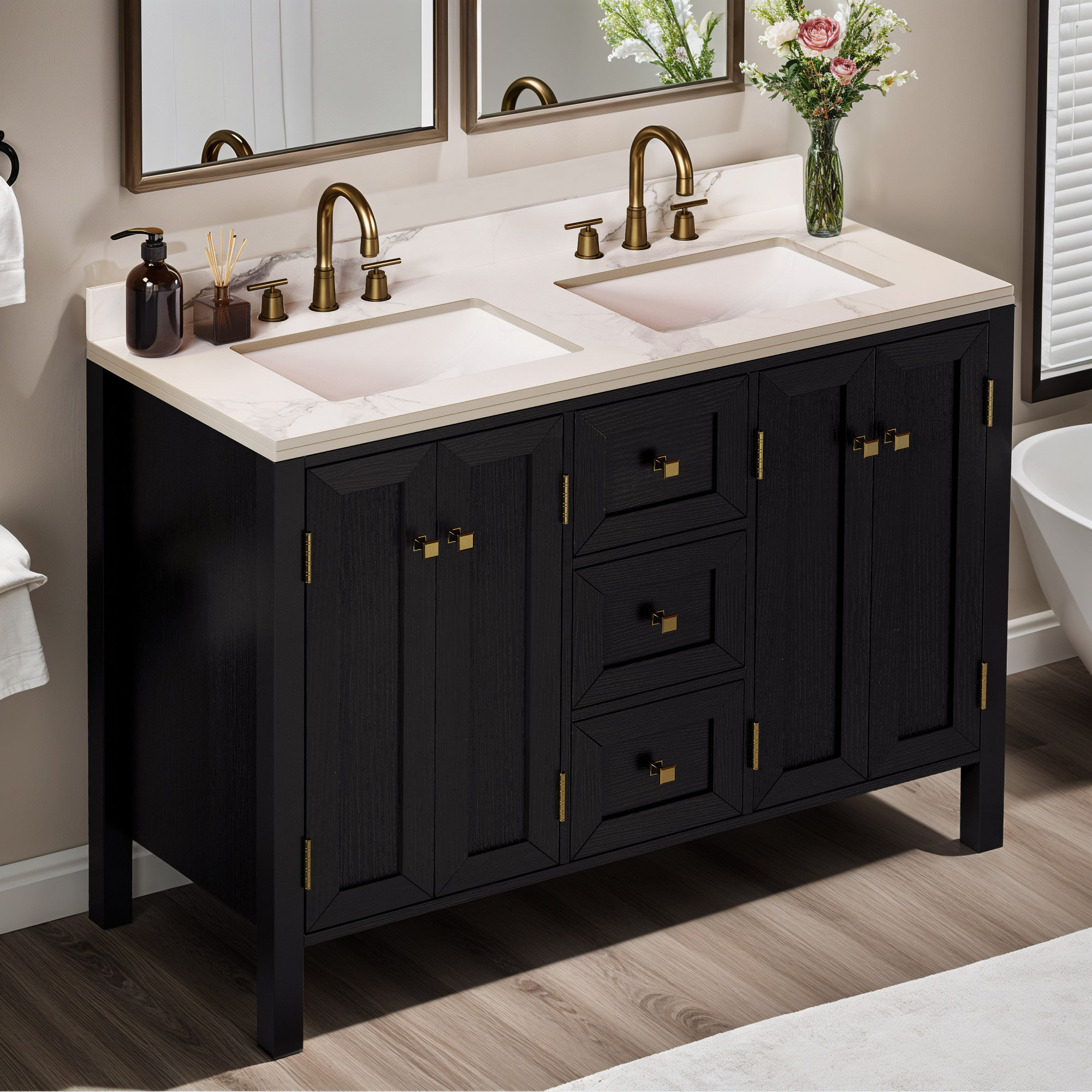 Ebern Designs Modern Freestanding Double Bathroom Vanity with Ceramic ...