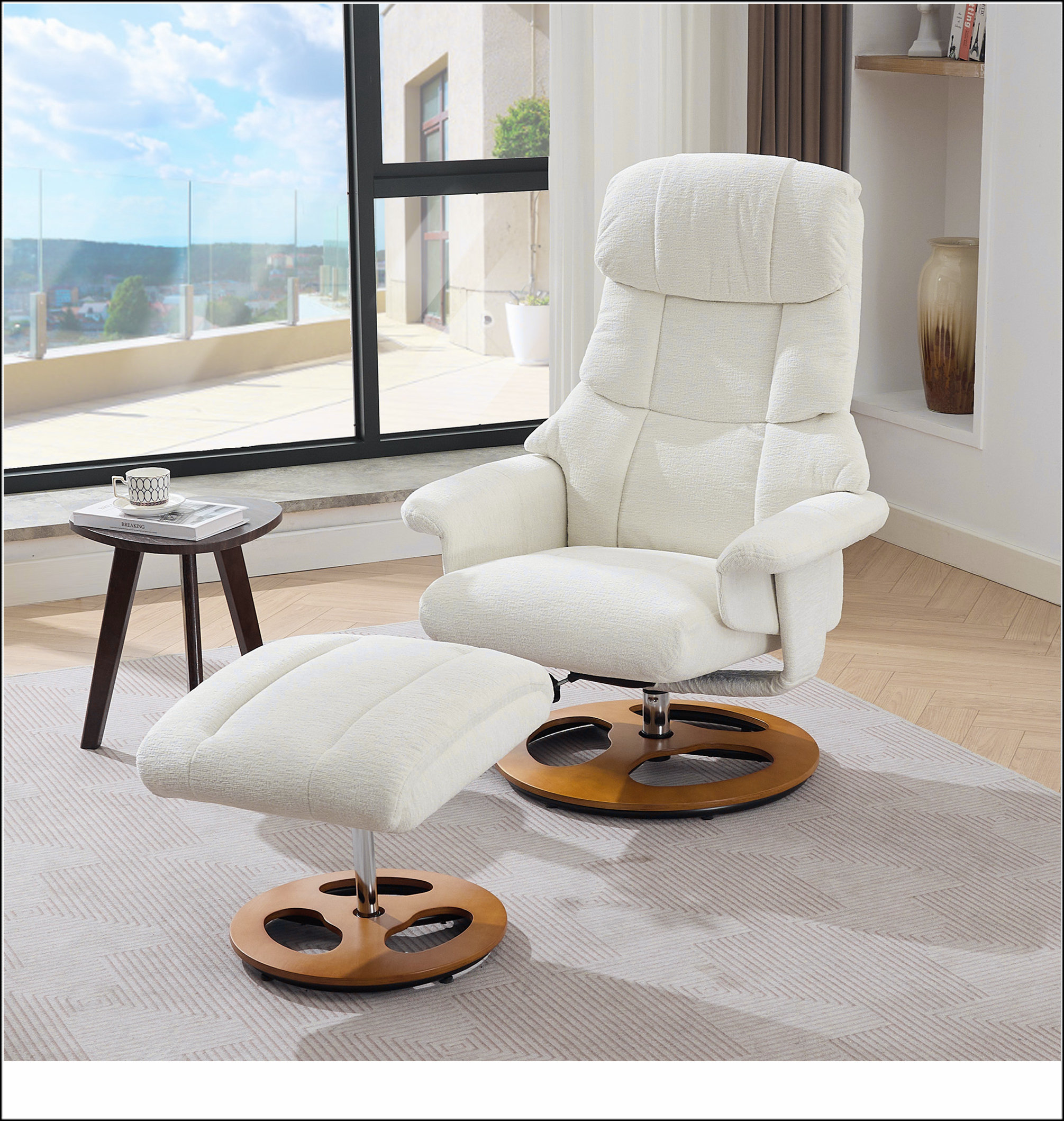 Ebern Designs Ergonomic Recliner Chair with Ottoman, Modern 360° Swivel ...