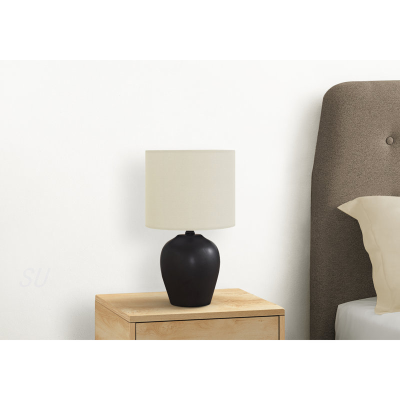 Lighting, H 17 po, lampe de table, céramique noire, abat-jour ivoire / crème, transitionnel