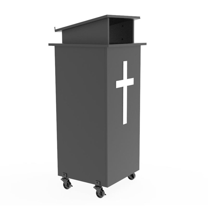Black Wood Podium Pulpit Lectern with White Cross Event Debate Speech School Mobile