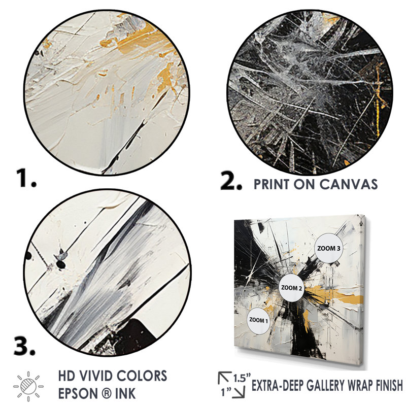 Vecteur lunaire noir et blanc, H 36 po x l 36 po x P 1,5 po, Cadre doré simple