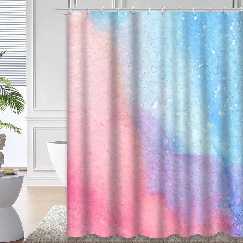Rideau de douche aquarelle rose clair coloré avec 12 crochets, L 72 po x l 84 po