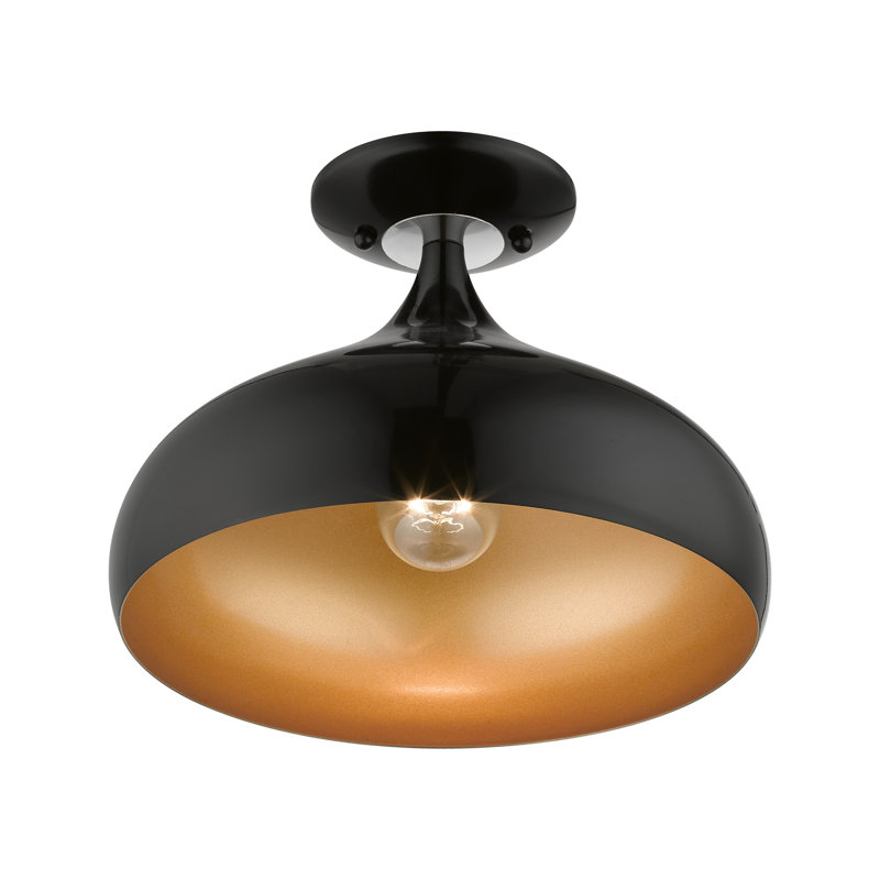Amador Transitional 1-Light Semi-Flush Mount in Shiny Black with Gold Interior
