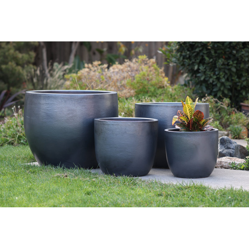 Pots de fleurs en céramique émaillée, grand format, couleur coquille d'œuf, lot de 4 - Intérieur/Extérieur, Ensemble de 4