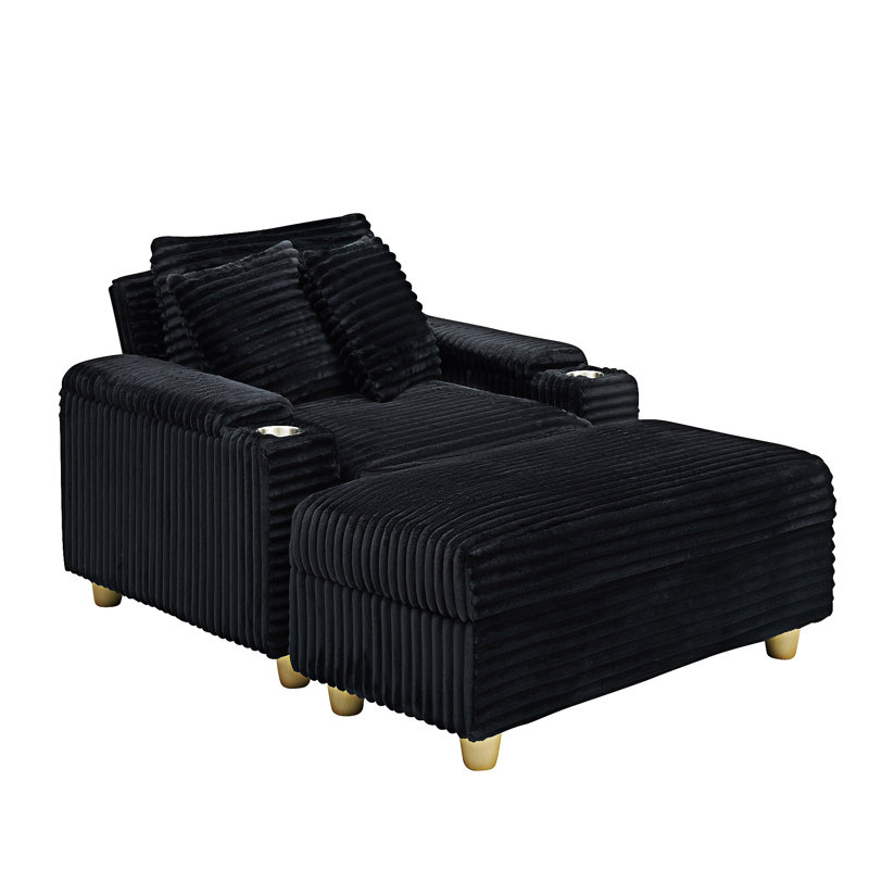 Canapé rembourré avec coussins, repose-pieds et espaces de rangement, Noir