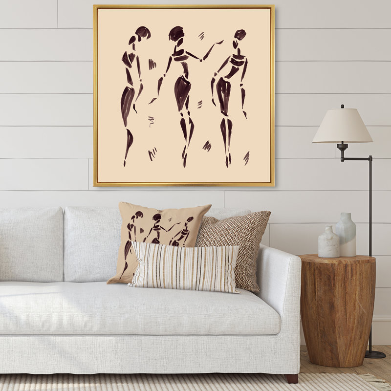 «Abstract Brown Dancers - Glam», reproduction d'art sur toile, H 36 po x l 36 po x P 1 po, Cadre flottant doré