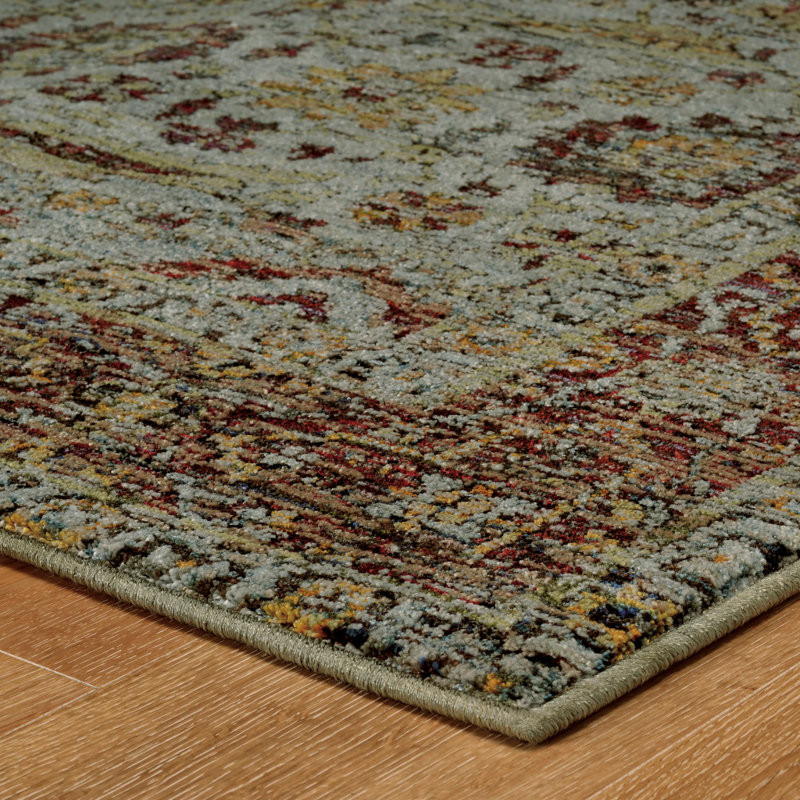 Tapis de couloir oriental tissé à la machine 2 pi x 10 pi bleu, rouge, vert et doré