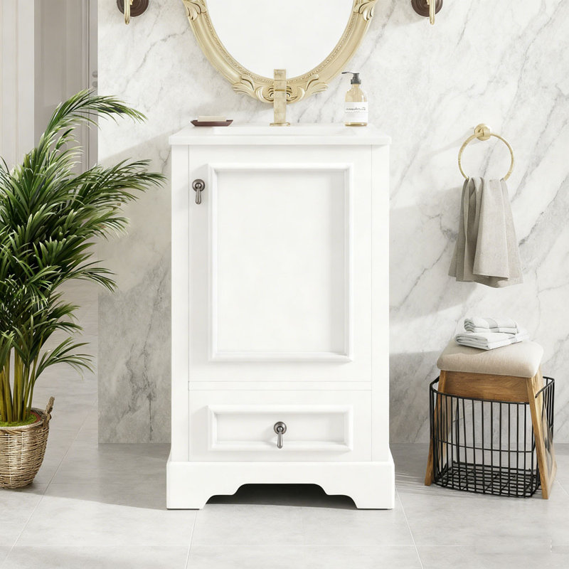 Meuble-lavabo de 20 po avec lavabo en céramique et tablette ajustable en forme de U, Blanc