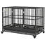 Chenil en cage pour chien avec roues verrouillables, porte double et plateau amovible