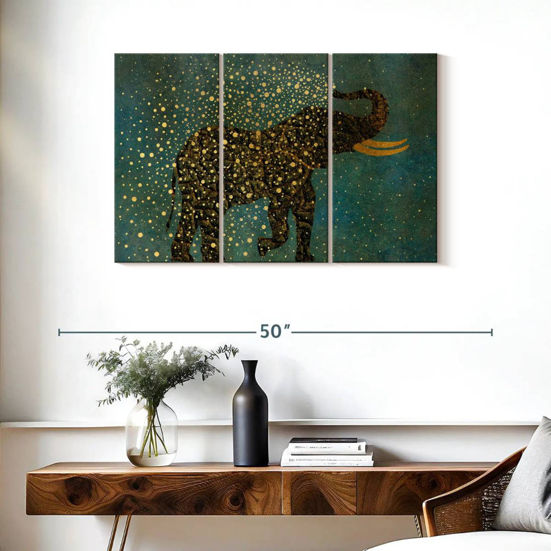 Gold Spraying Elephant, 24" H x 38" W