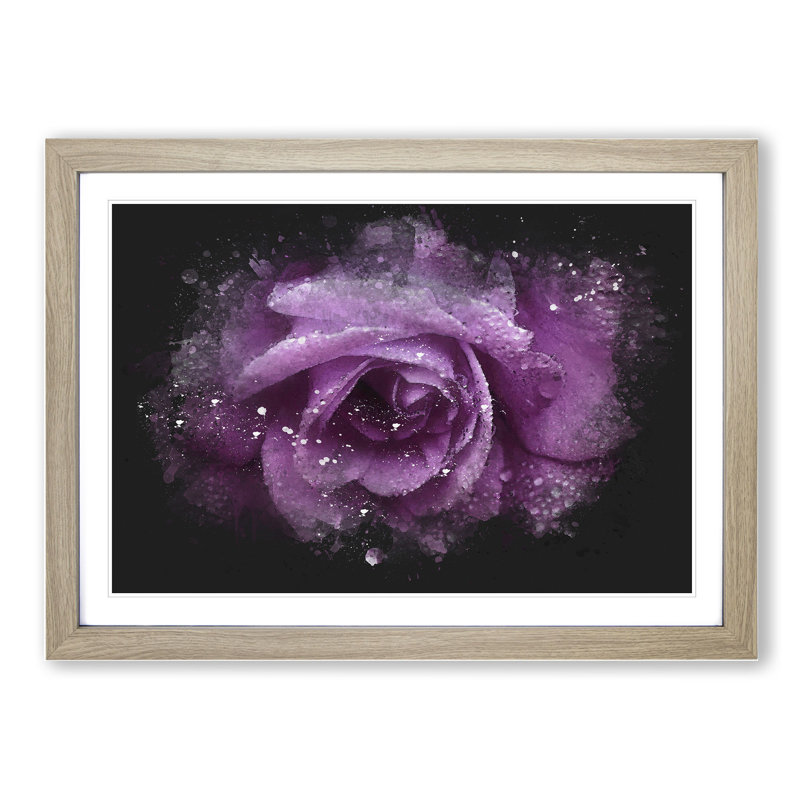 Purple Rose Flower Vol.1 - Single Picture Frame Print on Wood, 27cm H x 36cm W x 2cm D, Oak Framed