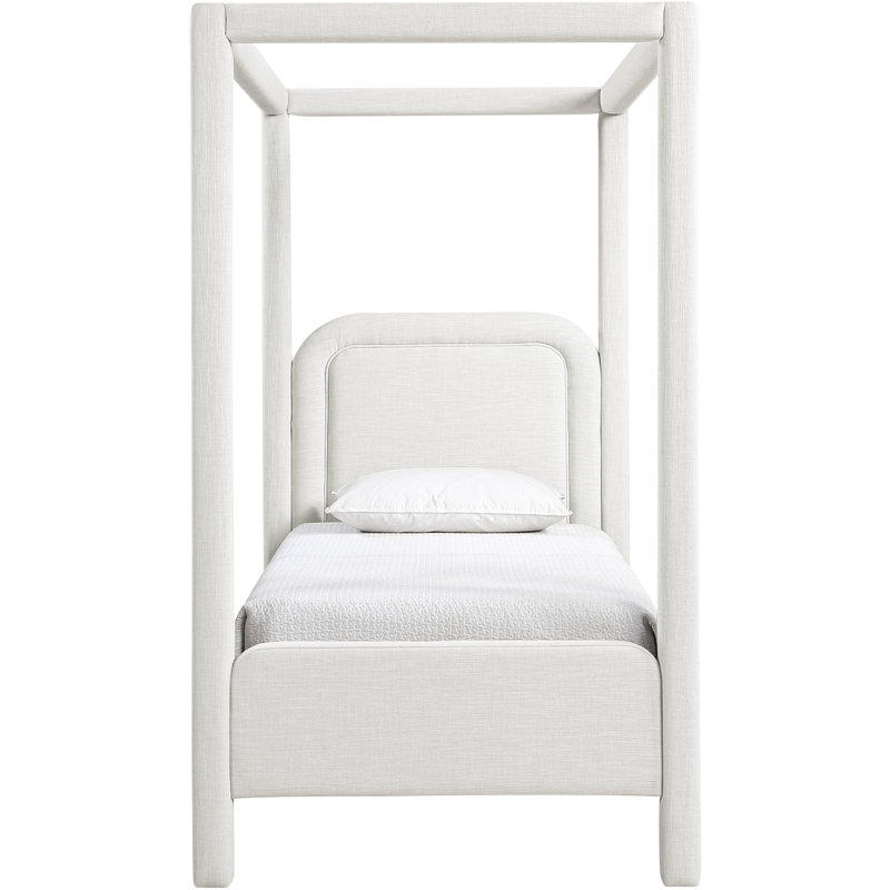 Salina Linen Textured Fabric Upholstered Bed, Twin, Cream Linen Textured Fabric