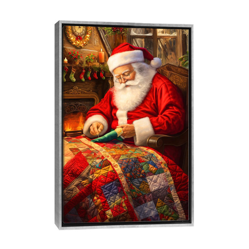 Santa's Hobby - reproduction d'art murale - toile encadrée, Argent argent, Impression encadrée sans passe-partout