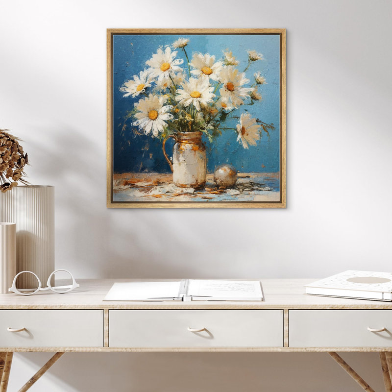 «Daisy Flower In A Vase View», reproduction d'art sur toile encadrée, Naturel, H 16 po x l 16 po x P 1,5 po