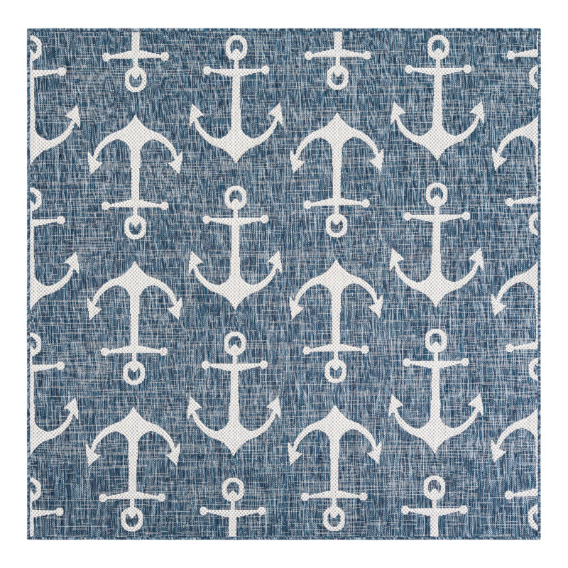 Glidden Blue Indoor/Outdoor Rug, Square 6'1"