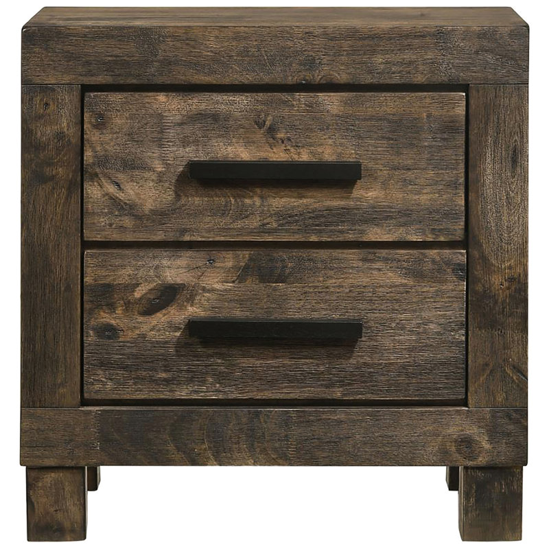 Table de chevet rustique dorée avec 2 tiroirs et 2 pieds au fini mat pour le rangement dans la chambre à coucher