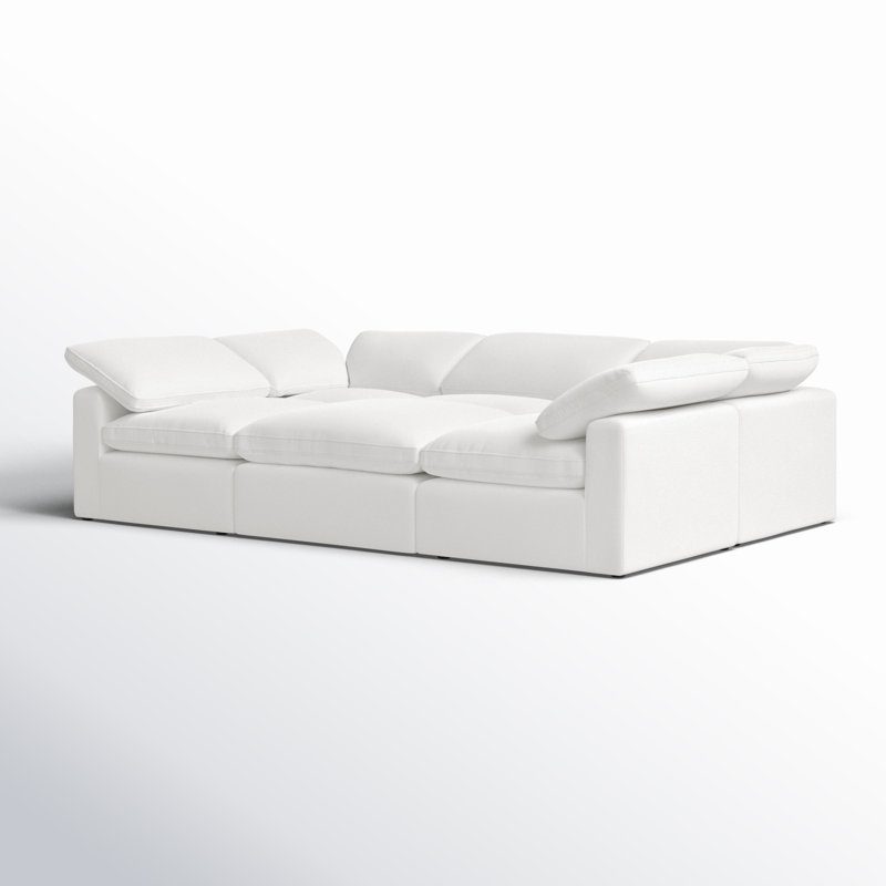 Wonardo Upholstered U-Shaped Sectional Symmetrical, Cotton White Fabric