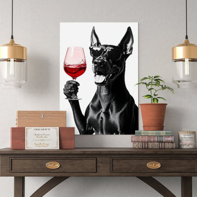 Canvas Wall Art Great Dane Dog Drinking Wine Art-1 Vintage Poster Print Home Decor