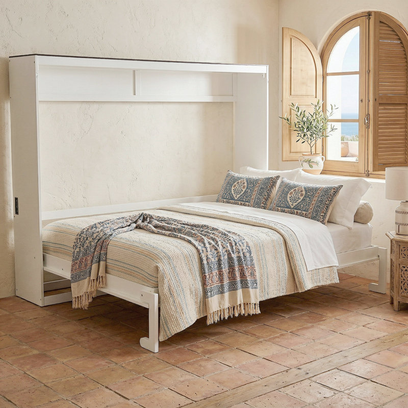 Grand lit escamotable mural et USB, blanc, White