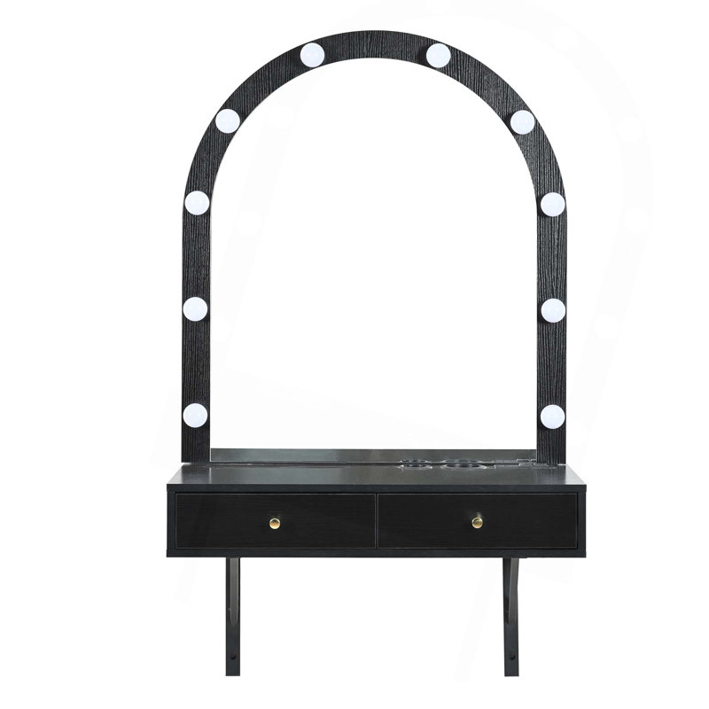 Floating Makeup Vanity Desk With Mirror & 3-Color Lights,Wall Dressing Table With Power Outlet,Compact Vanity,Large Storage