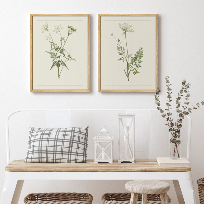 «Vintage Botanical Herb Study», ensemble de 2 reproductions d'art mural encadrées - Illustration de plante verte minimale pour la salle à manger de la cuisine
