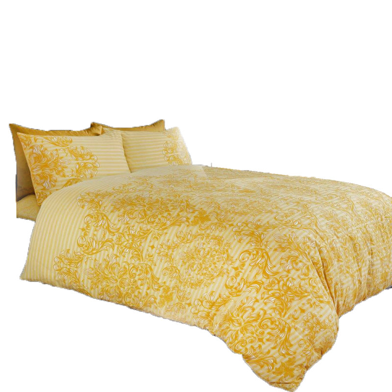 Damask Pattern Duvet Cover Set with Matching Pillowcases - Polycotton Bedding Set - Washable, Black, King