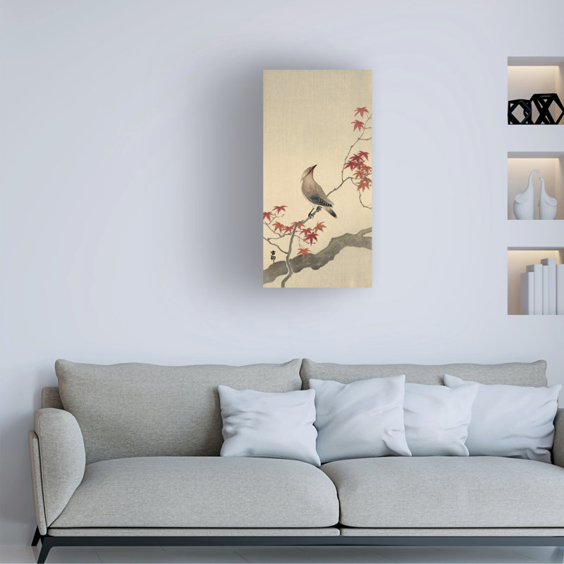 «Waxwing japonais sur érable 1900 à 1936» par Ohara Koson - impression sur toile tendue, H 24 po x l 12 po x P 2 po