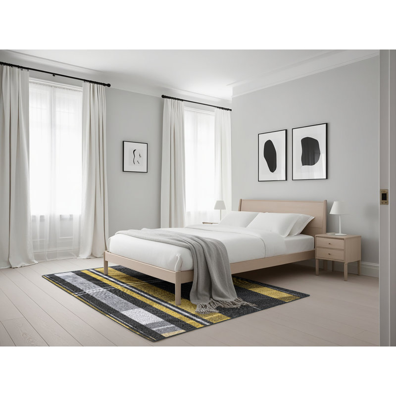 Tapis noir/jaune à motifs, Rectangle 5 pi x 7 pi
