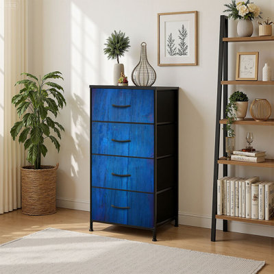 4 Drawer Vertical Storage Dresser wood texture wood Closeup view wood texture with Wood Top Fabric Pull Drawers by Ebern Designs