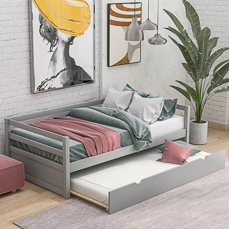Twin Size Daybed With Trundle Frame Set, Gray