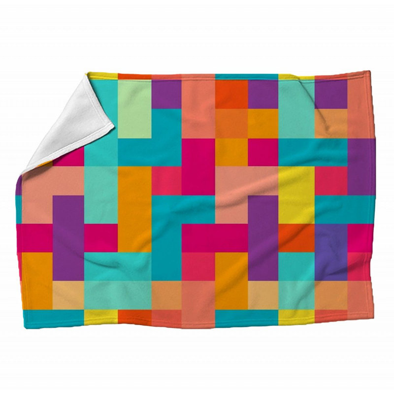 Machine Printed Throw Blanket, Geometric, Light Blue/Purple, 80" L x 60" W