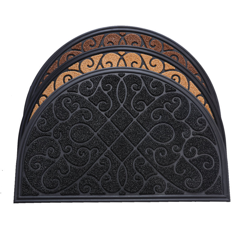 Half Round Door Mat ,Floral Non-Slip Decorative Low-Profile Half Circle Welcome Mat For Entrance, 24" W x 35" L, Black