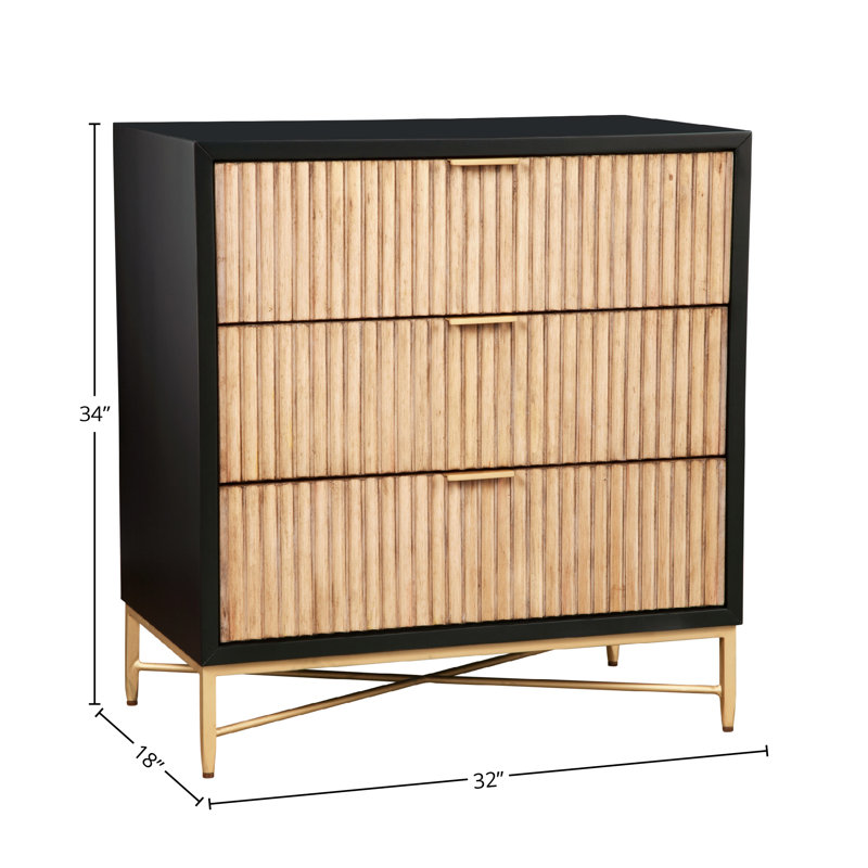 Commode 3 tiroirs Giddens, Noir, noir, noir, noir