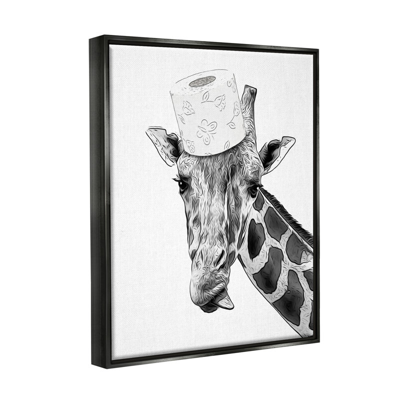 Girafe et papier hygiénique par Annalisa Latella, Cadre flottant noir de jais, H 31 po x l 25 po x P 1,7 po