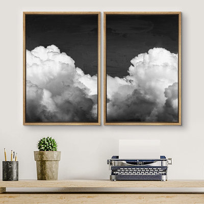 " SIGNLEADER Framed Canvas Print Wall Art Set Black White Grayscale Cloud Sky Landscape Nature Wilderness Photography Modern Art Scenic Colorful for Living Room, Bedroom, Office " 2 Piece Art Graphic Art Print