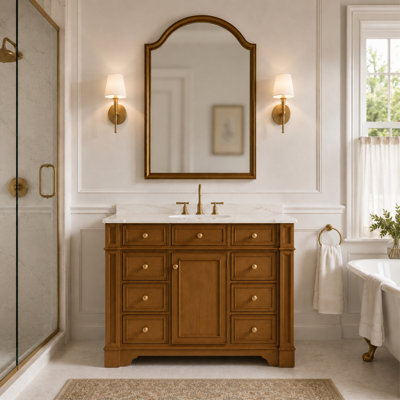 Joselle 48"W x 21"D Light Walnut Vanity and Orelia Engineered Stone Vanity Top with Rectangular Undermount Single Bowl