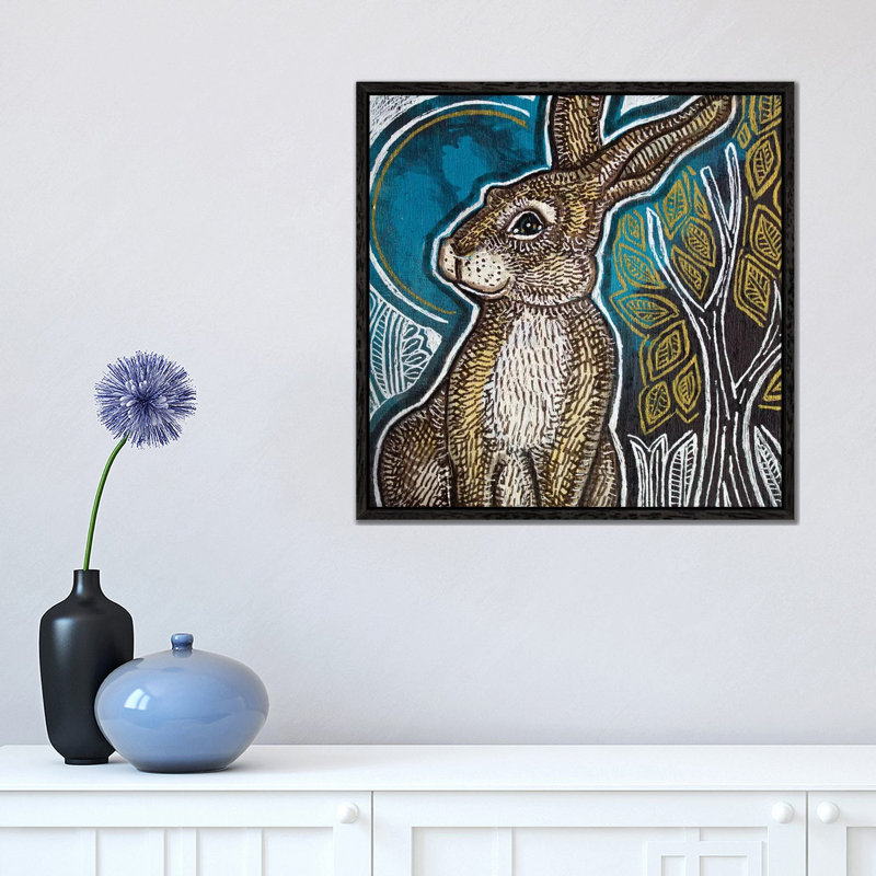 Little Rabbit by Lynnette Shelley - Painting on Canvas, 45.72cm H x 45.72cm W x 3.81cm D, Black Framed