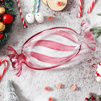 Large Christmas Scene Glass Serving Platter, 13.7-inch Holiday Dessert Tray For Candy & Appetizers, Festive Party Centerpiece