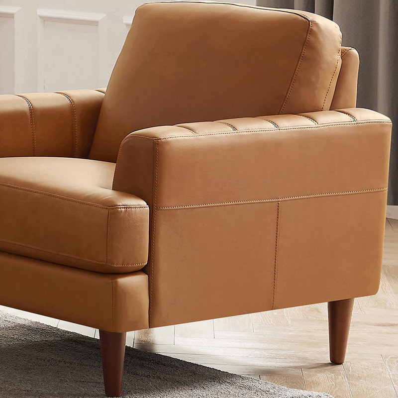 Chaise en cuir fleur Reuma, Cuir véritable brun cognac Cassia