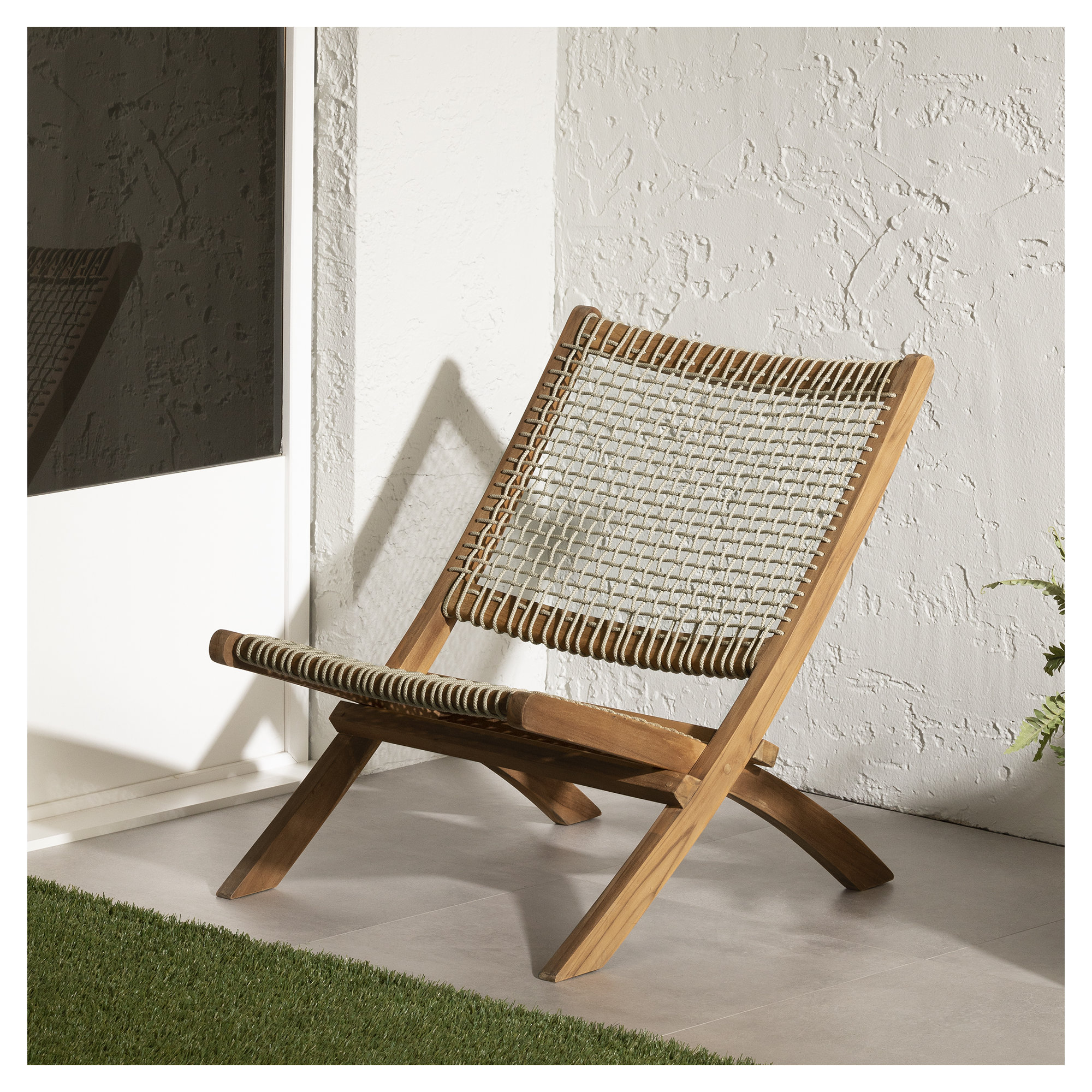 Agave Teak Outdoor Armless Lounge Chair, Gray, Natural
