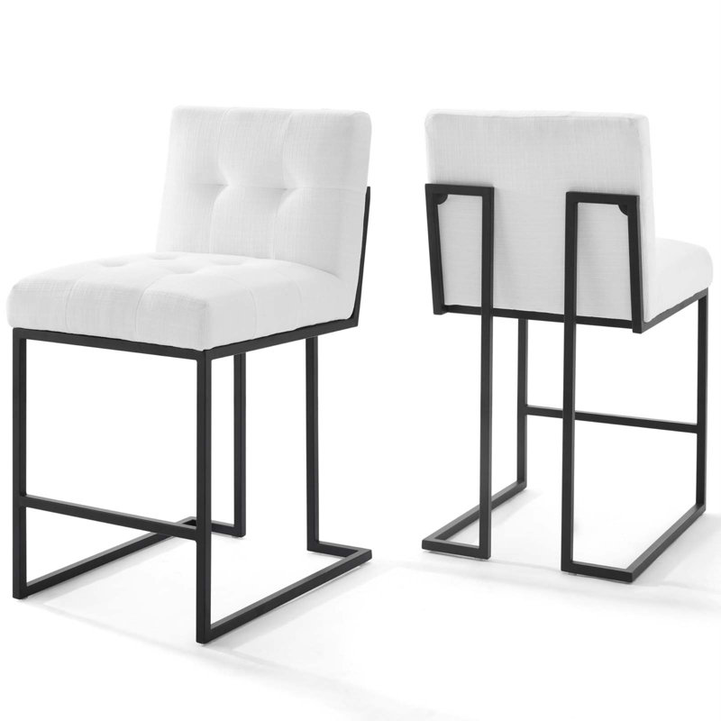 Tabouret de comptoir rembourré en acier inoxydable Privy, Blanc, Tabouret de comptoir (siège d'une hauteur de 24,5
