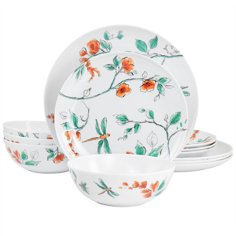 12 Piece Melamine Dinnerware Set, Service for 4