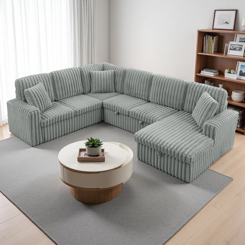Canapé rembourré en velours Corduroy, Gris