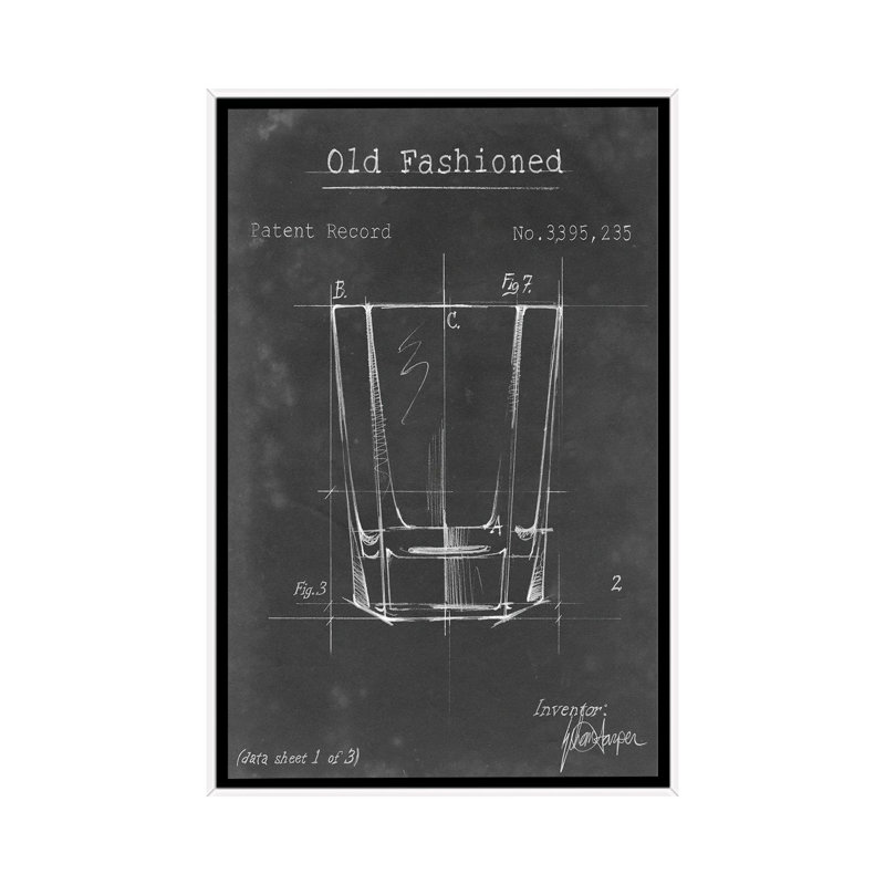 «Barware Blueprint I On Canvas» par Ethan Harper, reproduction, H 60 po x l 40 po x P 1,5 po, Cadre blanc